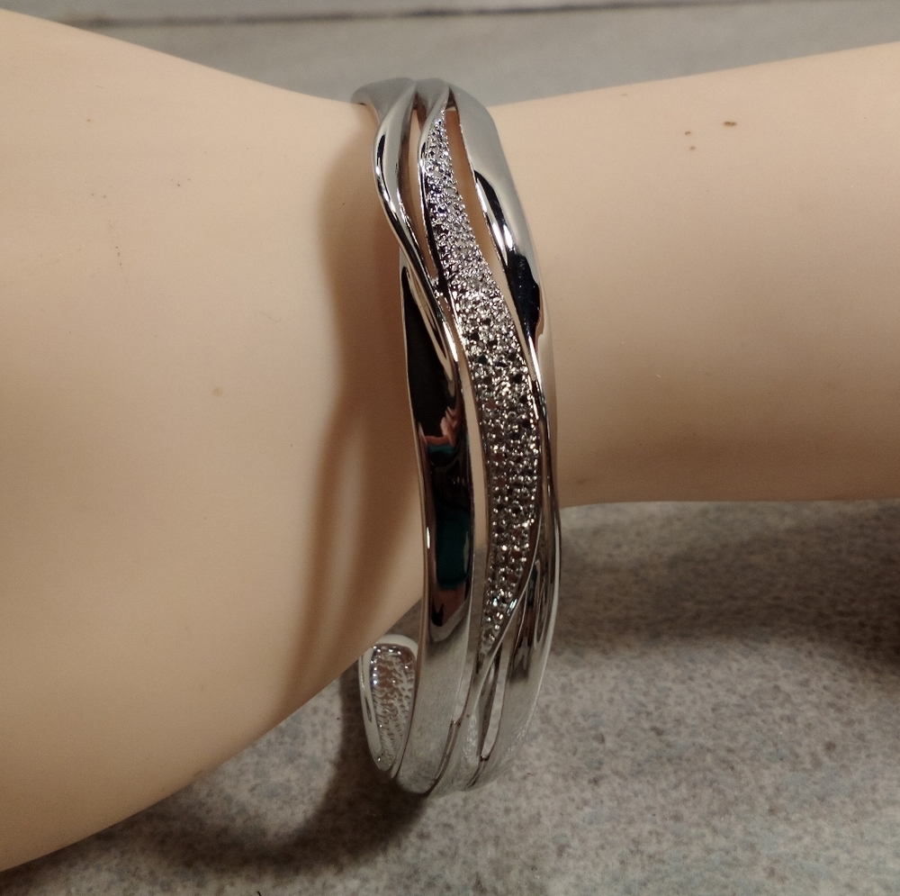 Bracelet Sliver Tone Bling Cuff Marked Bronze